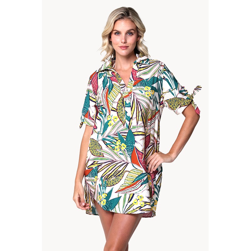 Funky Palm Tie Sleeve Button Shirt