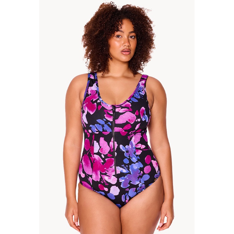 Paper Flowers Zip Front One Piece