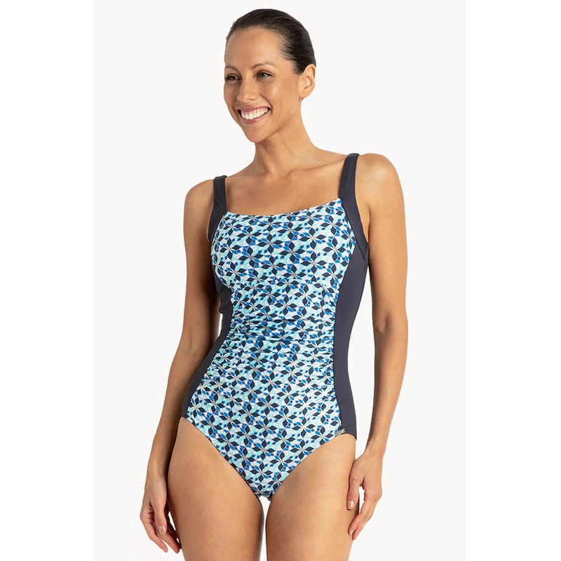 Deco Ruched Square Neck One Piece