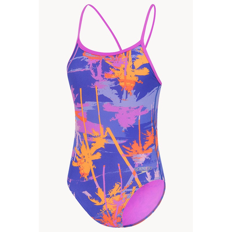 Girls Palms Allover Digital V Back One Piece