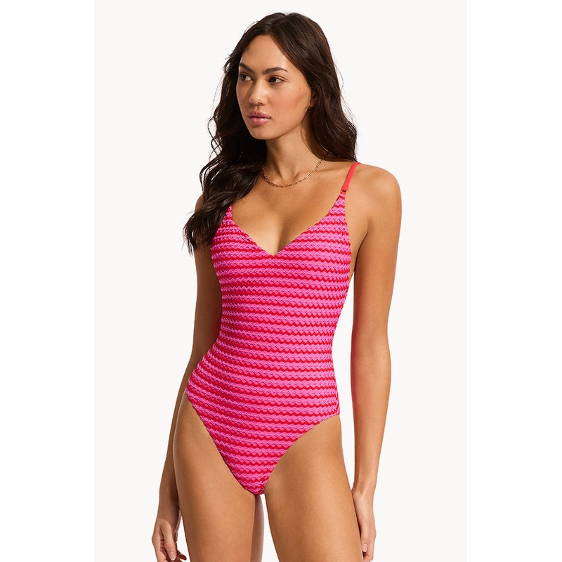 Mesh Effect V Neck One Piece