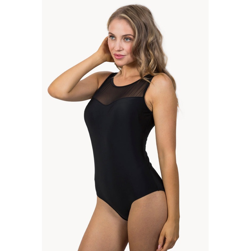 Black Story Mesh High Neck One Piece