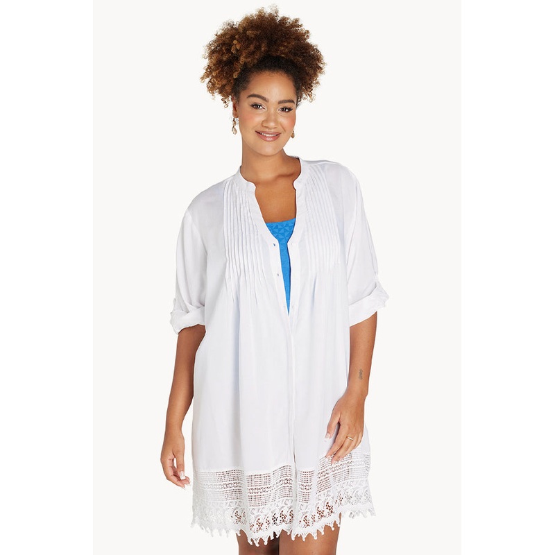 Pin Tuck Shirt With Lace Trim