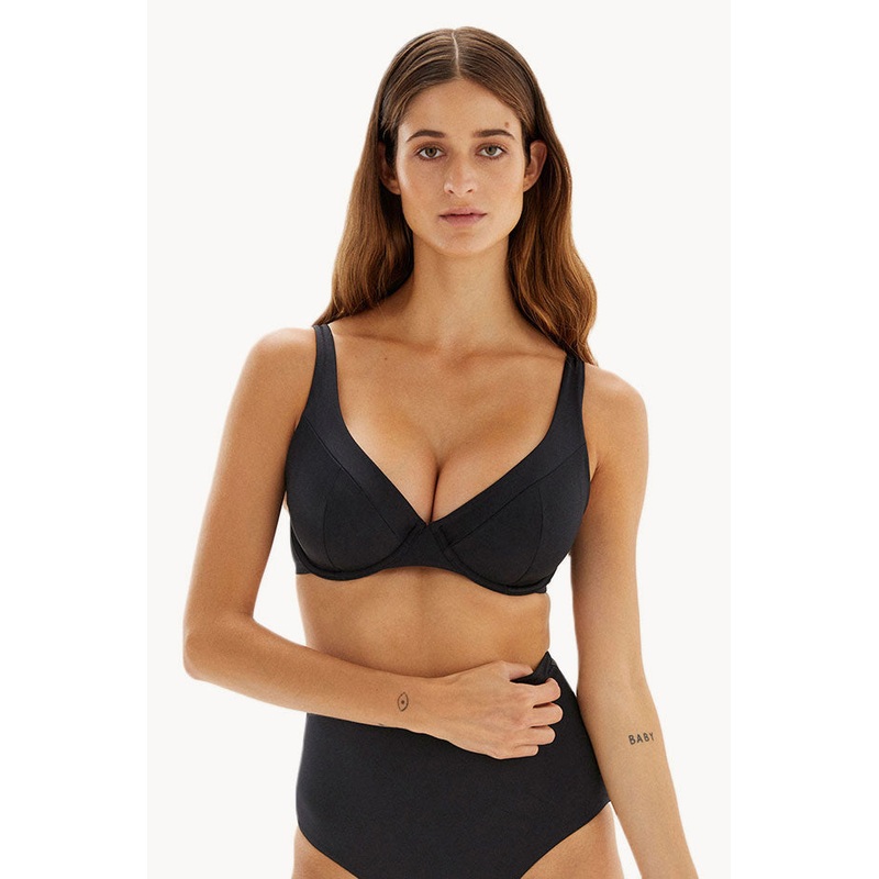Plain F Cup Underwire Plunge Line Bra