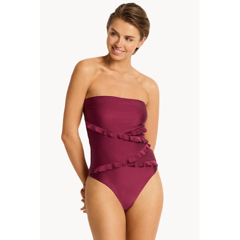 Lustre Spliced Frill Bandeau One Piece