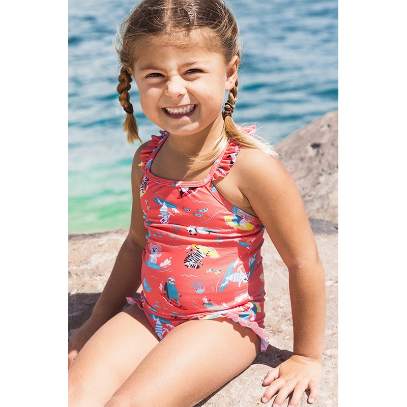 Toddler Girls Surf Animal Frill Thin Strap One Piece