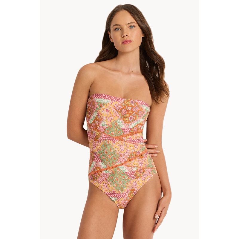 Nisha Spliced Crochet Bandeau One Piece