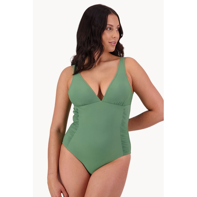 Contours Side Ruched Plunge One Piece