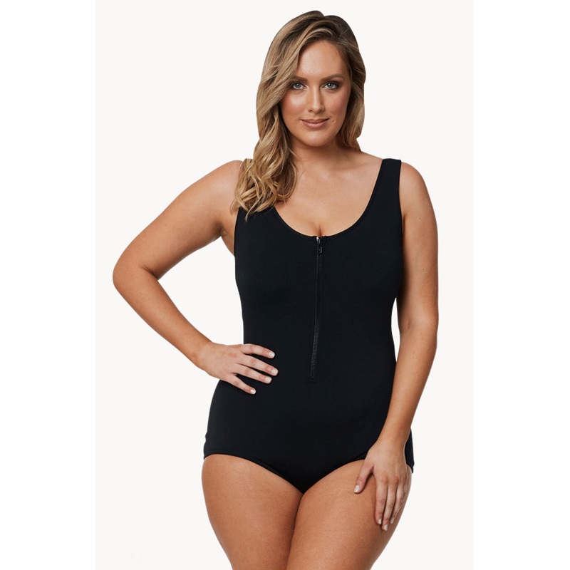 Still Black DD/E Zip Front One Piece