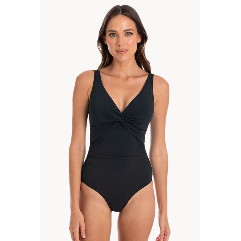 Plain Gathered Twist Front One Piece