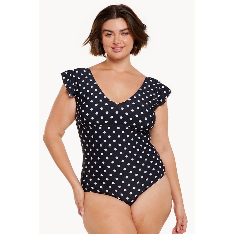 Dots Frill Sleeve V Neck One Piece