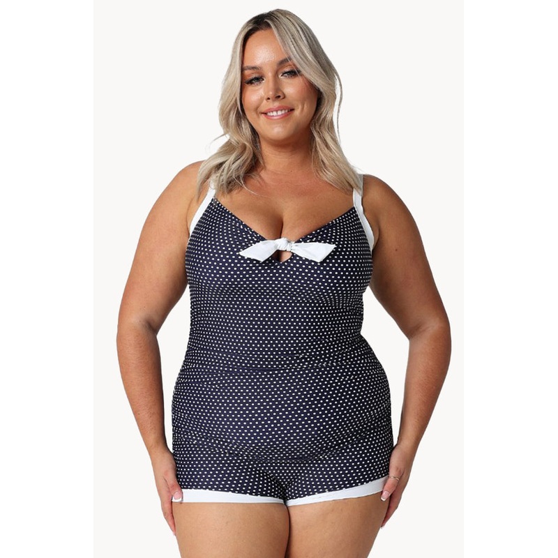 Dots Tie Front Boyleg One Piece
