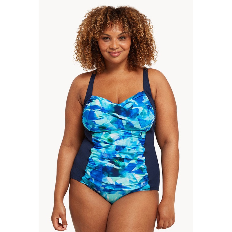 Aqua Digital Ruched Front One Piece