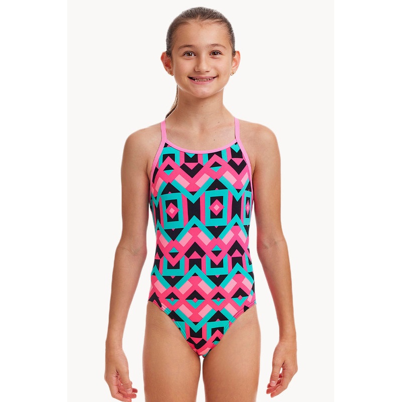 Girls Square Stare Diamond Back One Piece