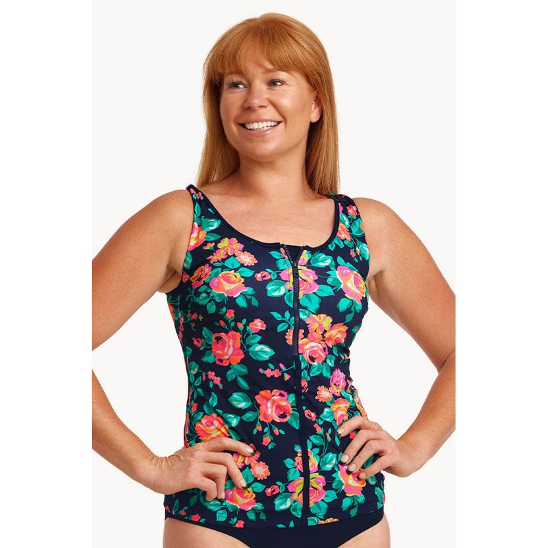 Full Bloom DD/E Cup Zip Front Tankini Separate