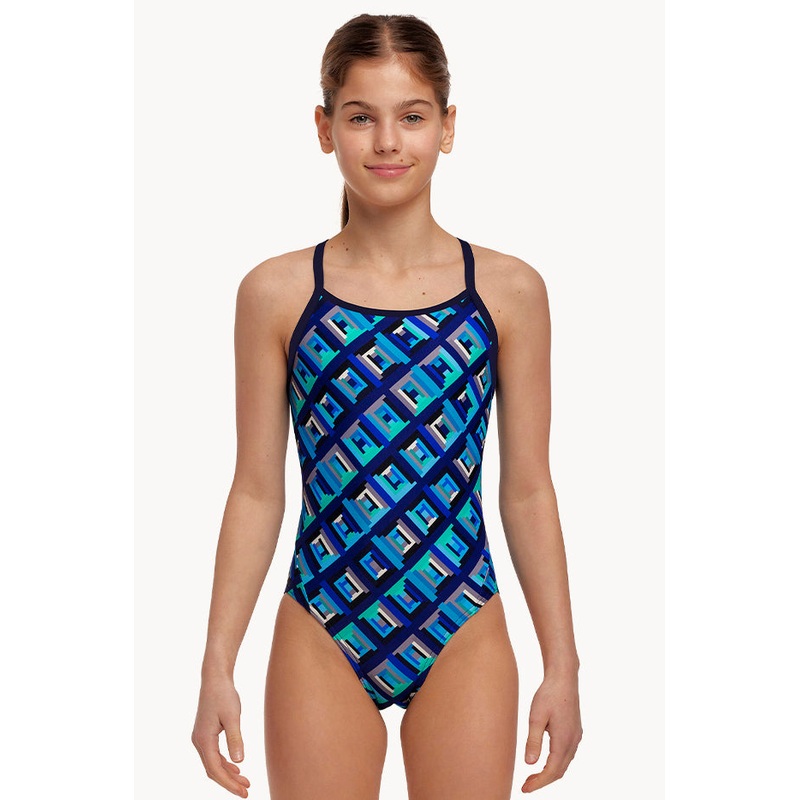 Girls Blue Bunkers Diamond Back One Piece