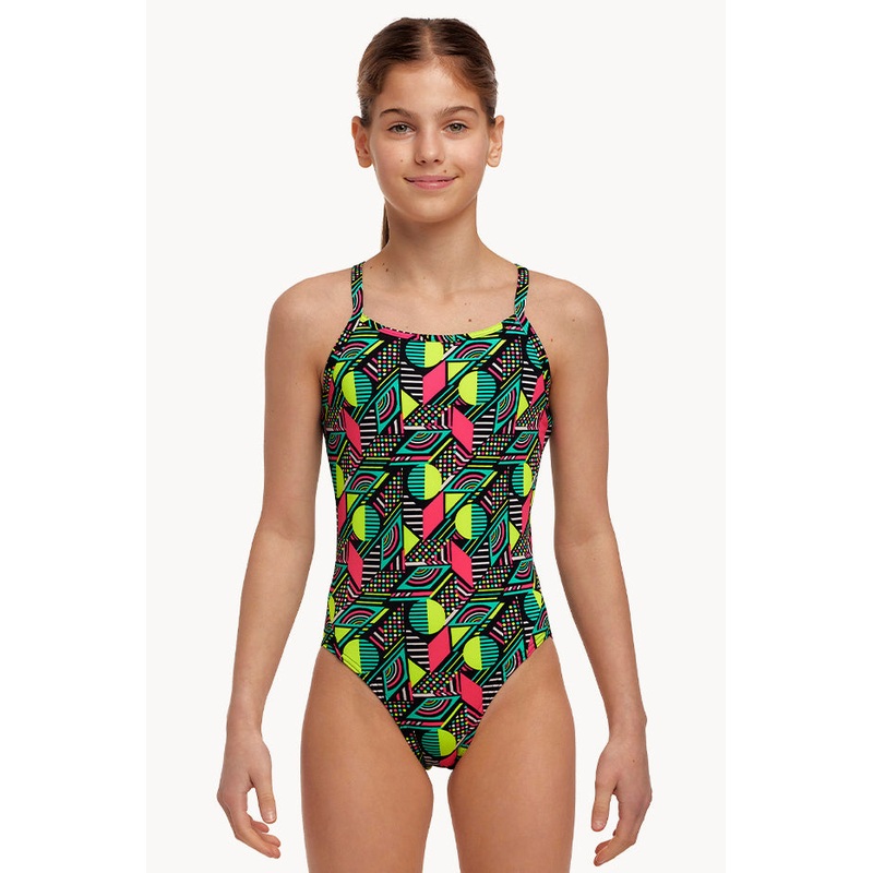Girls Dot Matrix Diamond Back One Piece
