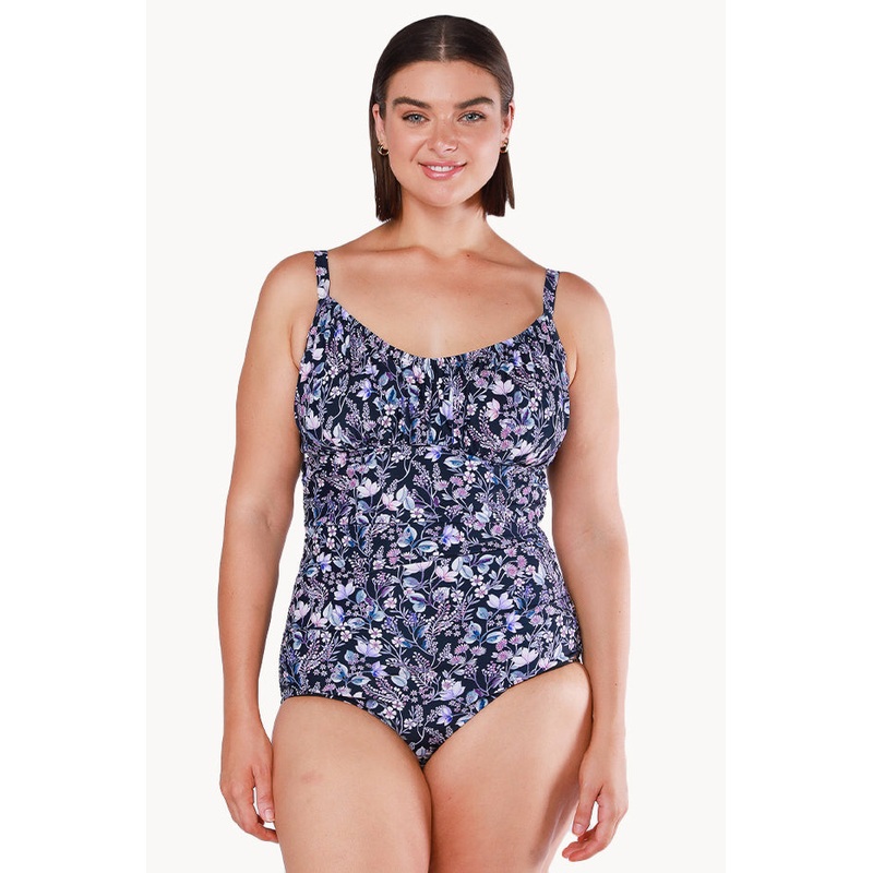Navy Floral F/G Cup Ruched One Piece