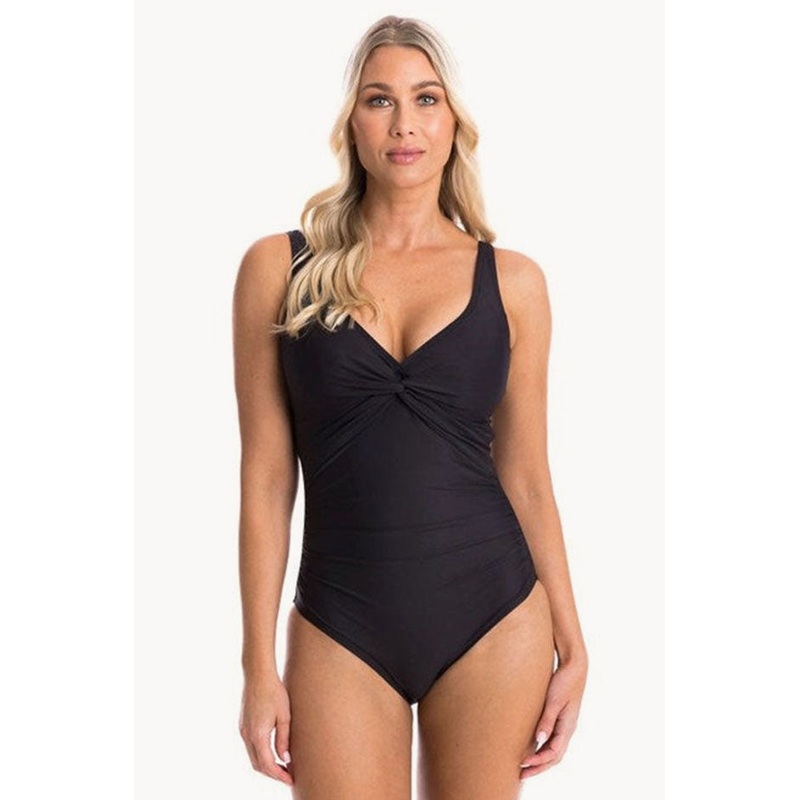 Plain Ruched Twist Front One Piece