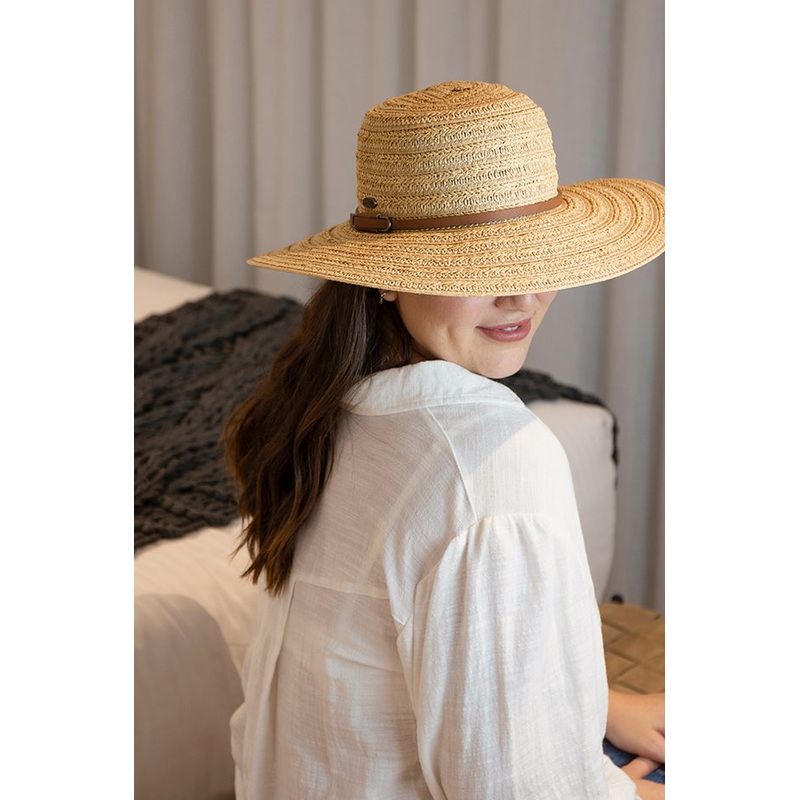 Leather Band Wide Brim Hat