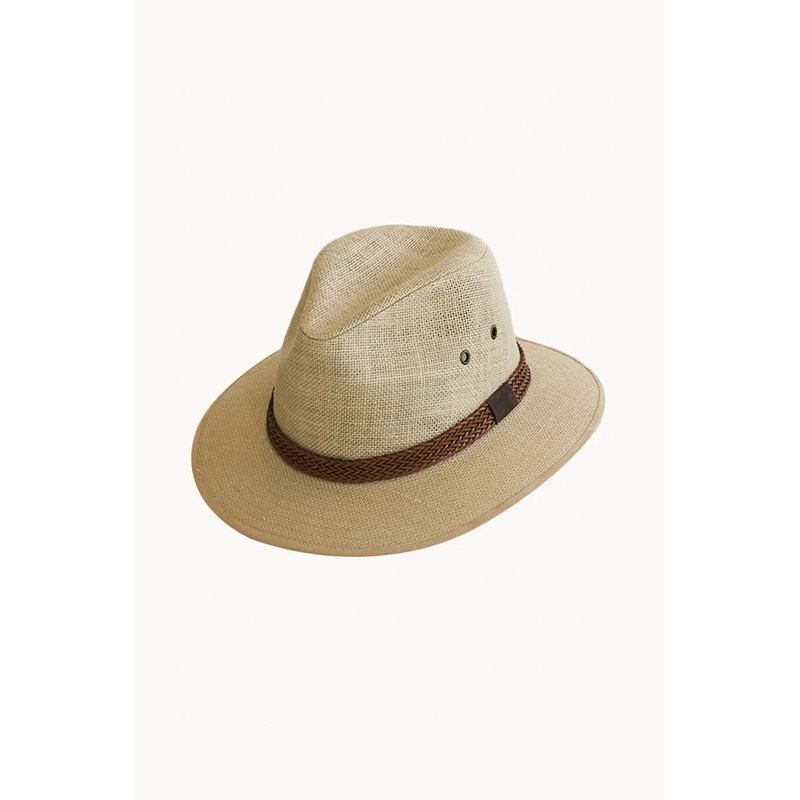 Mens Leather Band Linen Drover Hat