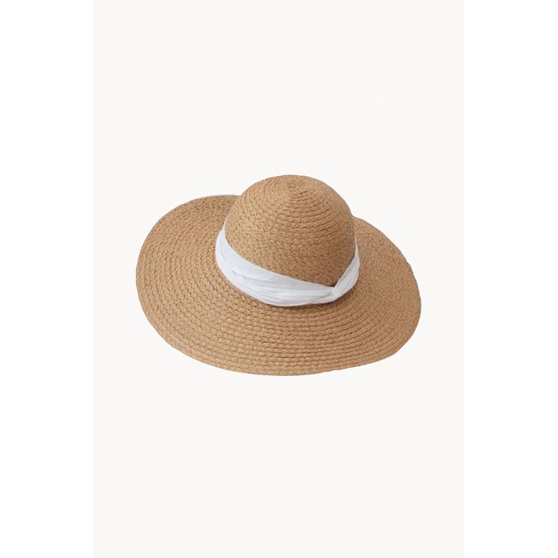 White Plait Band Wide Brim Hat