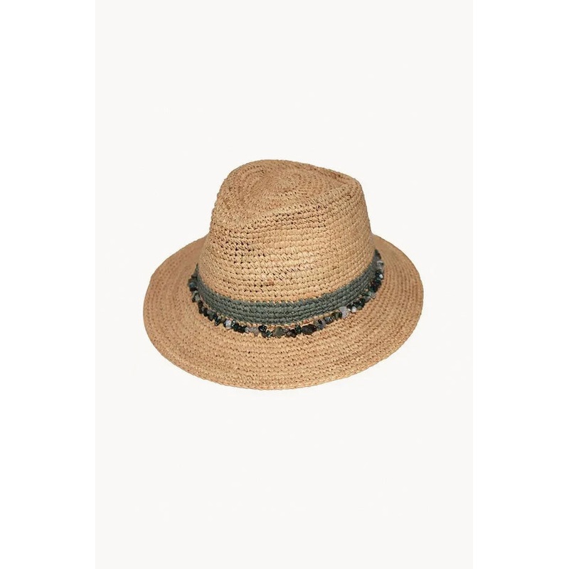 Khaki Bead Wide Brim Trilby Hat