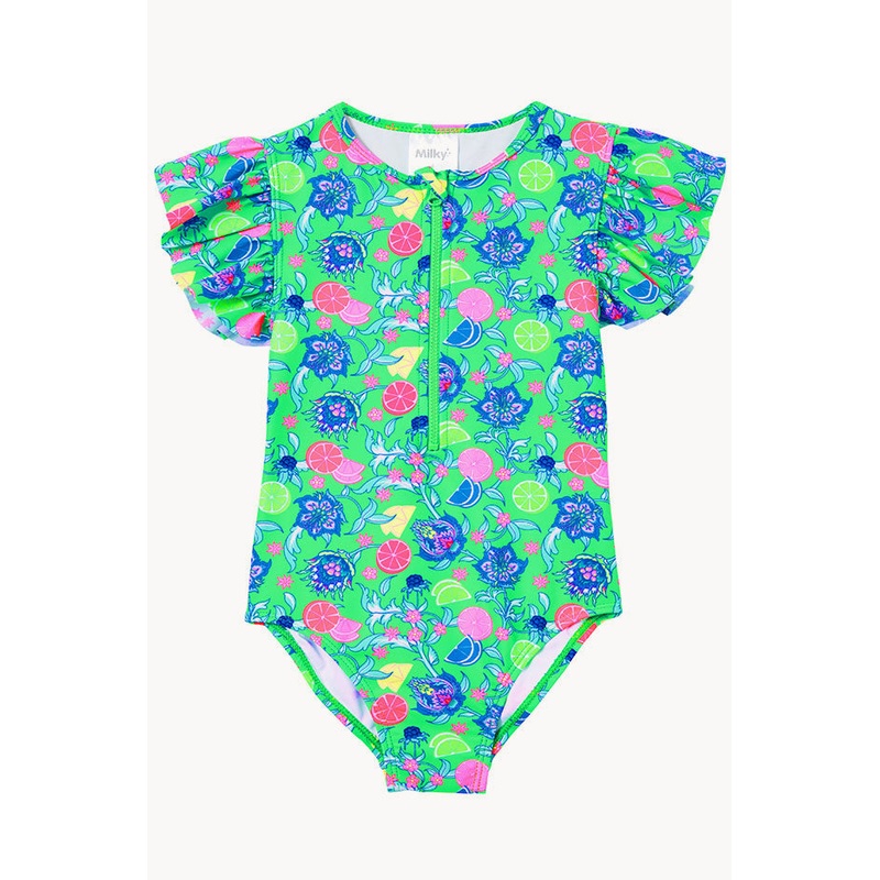 Girls Peacock Short Sleeve Sunsuit