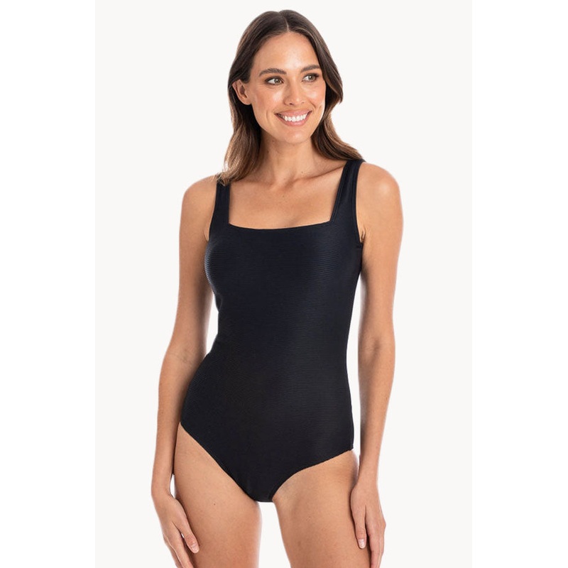Plain Textured Square Neck One Piece
