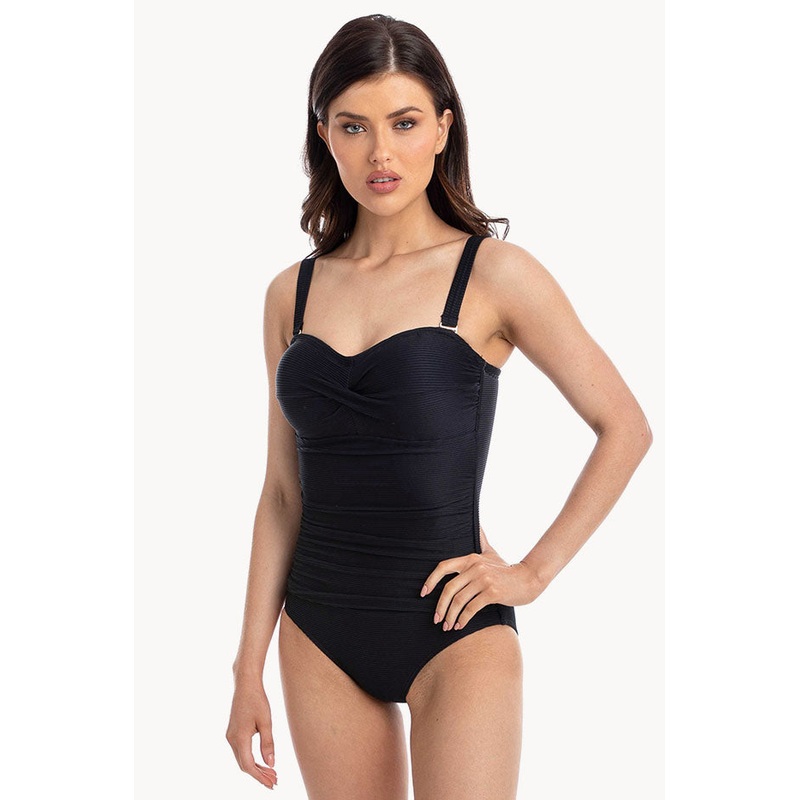 Plain Textured Twist Bandeau One Piece