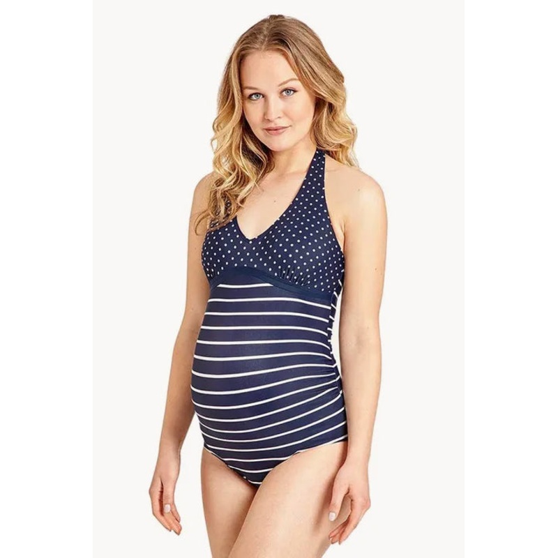 Maternity Stripe Halter One Piece