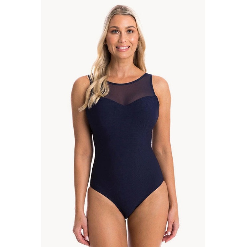 Textured Mesh High Neck One Piece