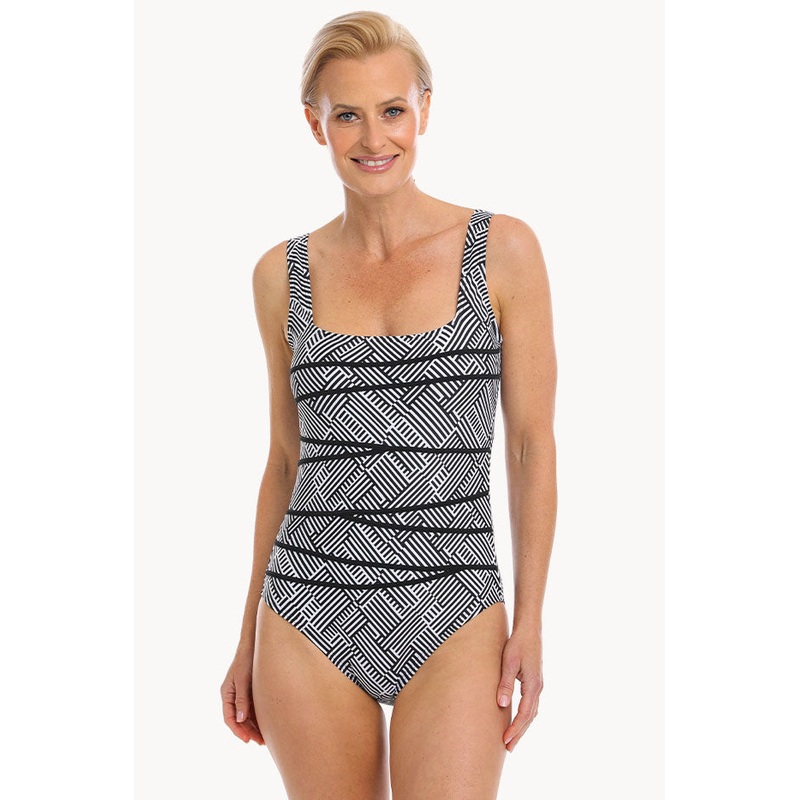 Weave Stripe Binded Square Neck One Piece