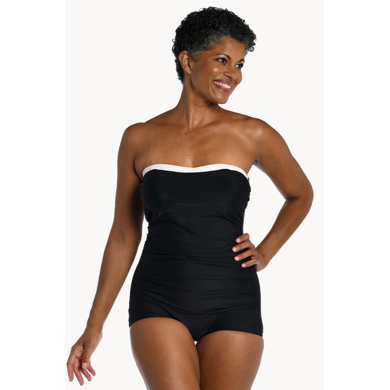 Solid Ruched Bandeau One Piece