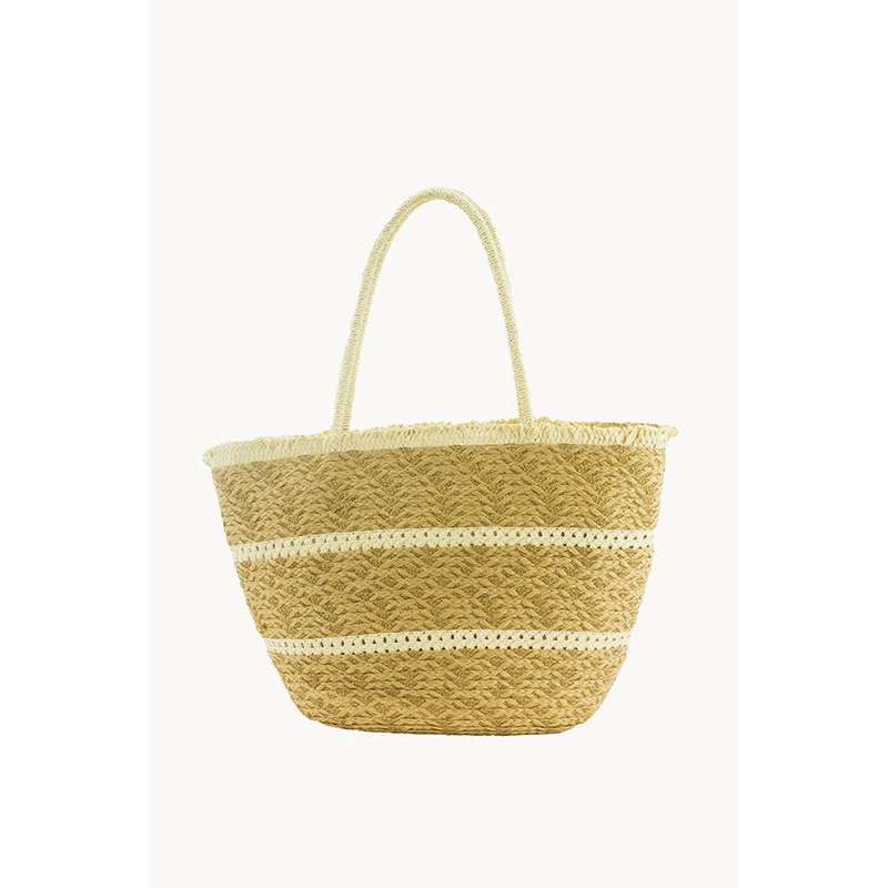 Panel Stripe Straw Tote