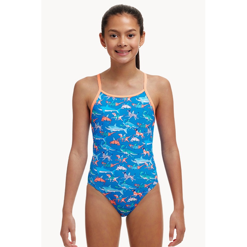 Girls Fin Swimming Diamond Back One Piece