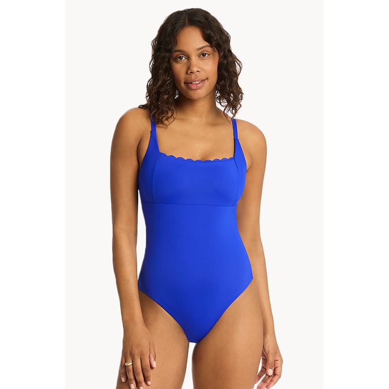 Scalloped Square Neck One Piece