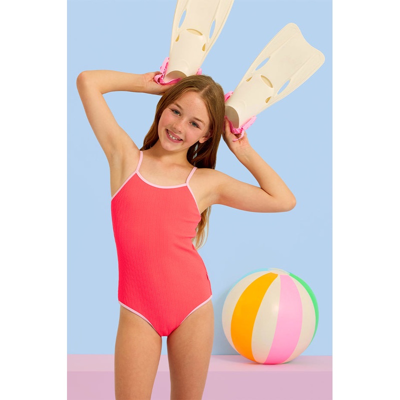 Girls Textured Contrast One Piece