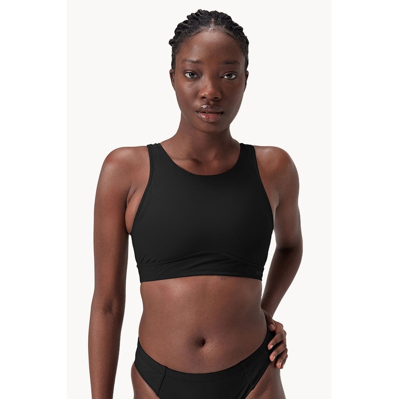 Solid High Neck Mesh Crop