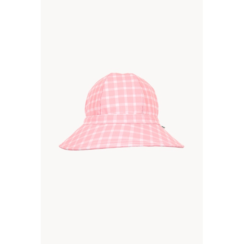 Girls Pink Gingham Wide Brim Swim Hat