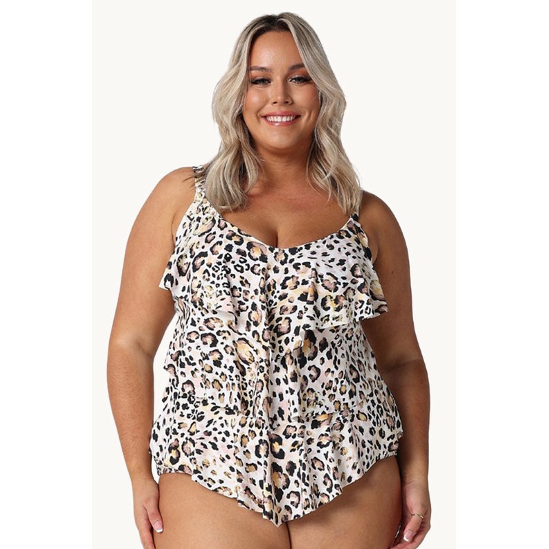 Snow Leopard Tiered Frill Tankini Separate