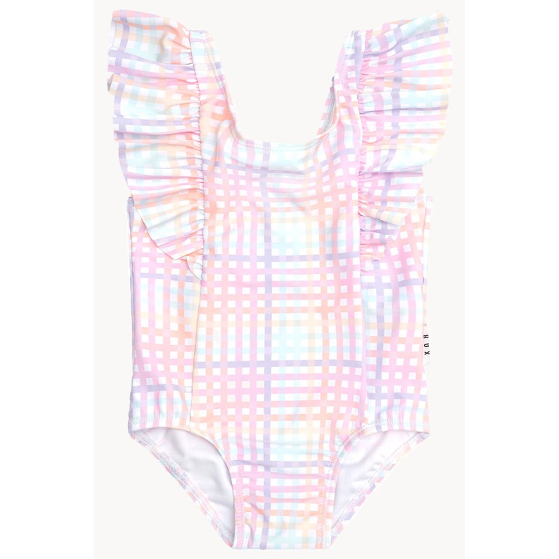 Girls Rainbow Check Frill One Piece