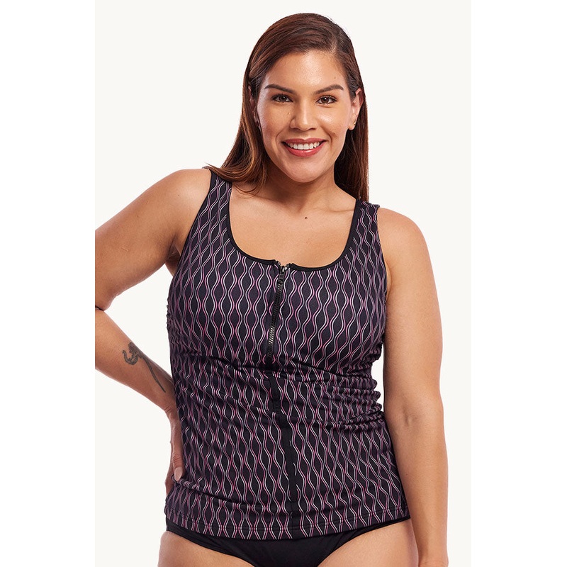 Curvy Queen DD/E Cup Zip Front Tankini Separate