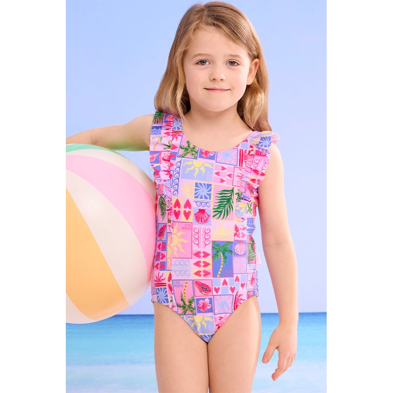 Girls Rainbow Beach Frill One Piece