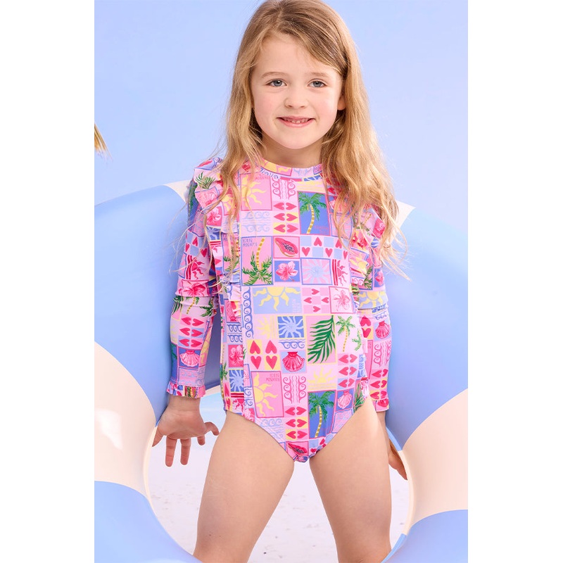 Girls Rainbow Beach Frill Sunsuit