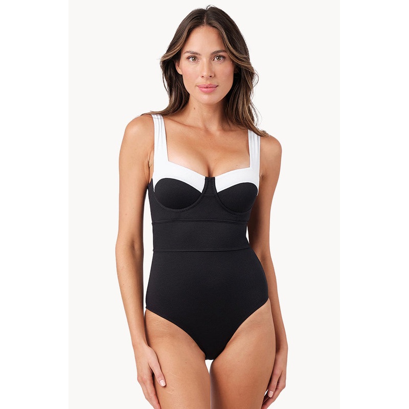 Monochrome Texture Bustier Balconette One Piece
