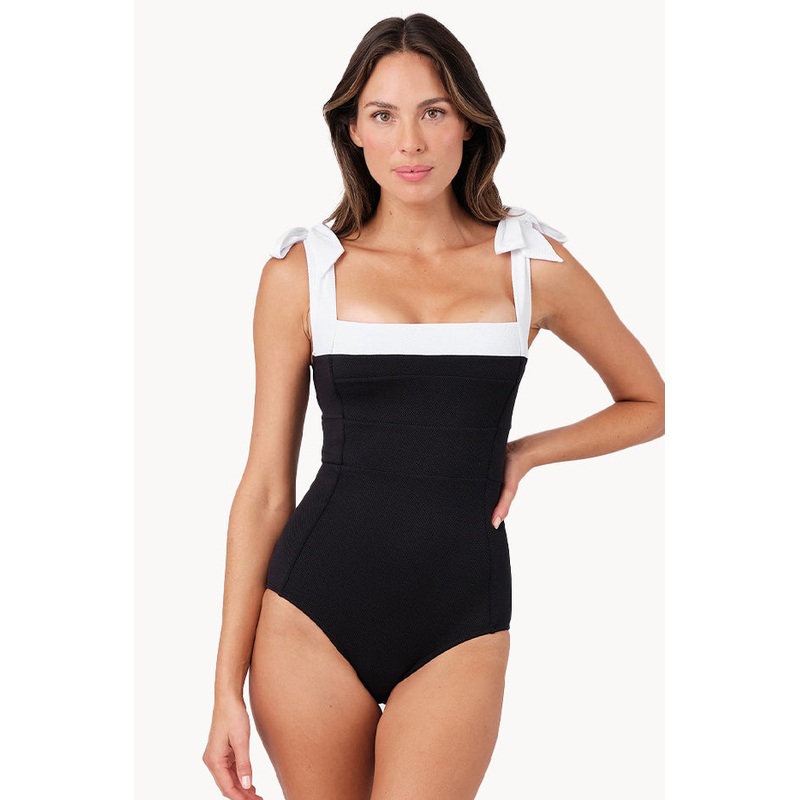 Monochrome Texture Classic Square Neck One Piece