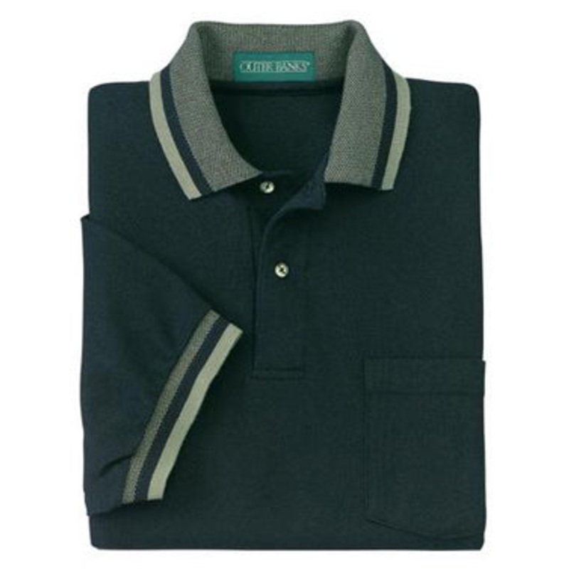 Outer Banks - Pique Knit Sport Shirt with Pocket and Jacquard Knit Trim. 5032