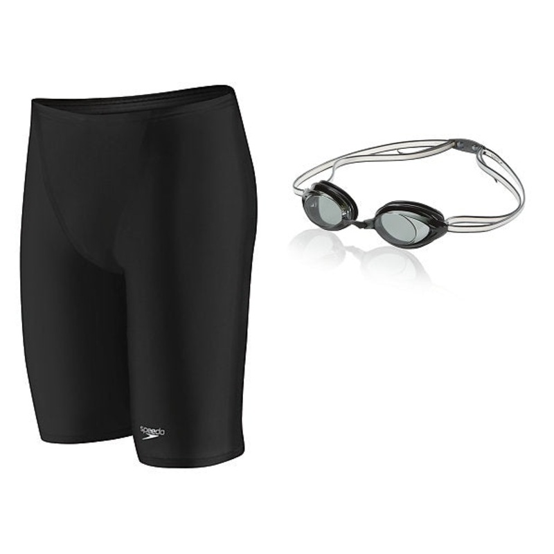 SPEEDO Men's LZR Racer Pro Jammer with Contrast Leg With Vanquisher 2.0 Goggle Bundle(Random Color will be ship out)