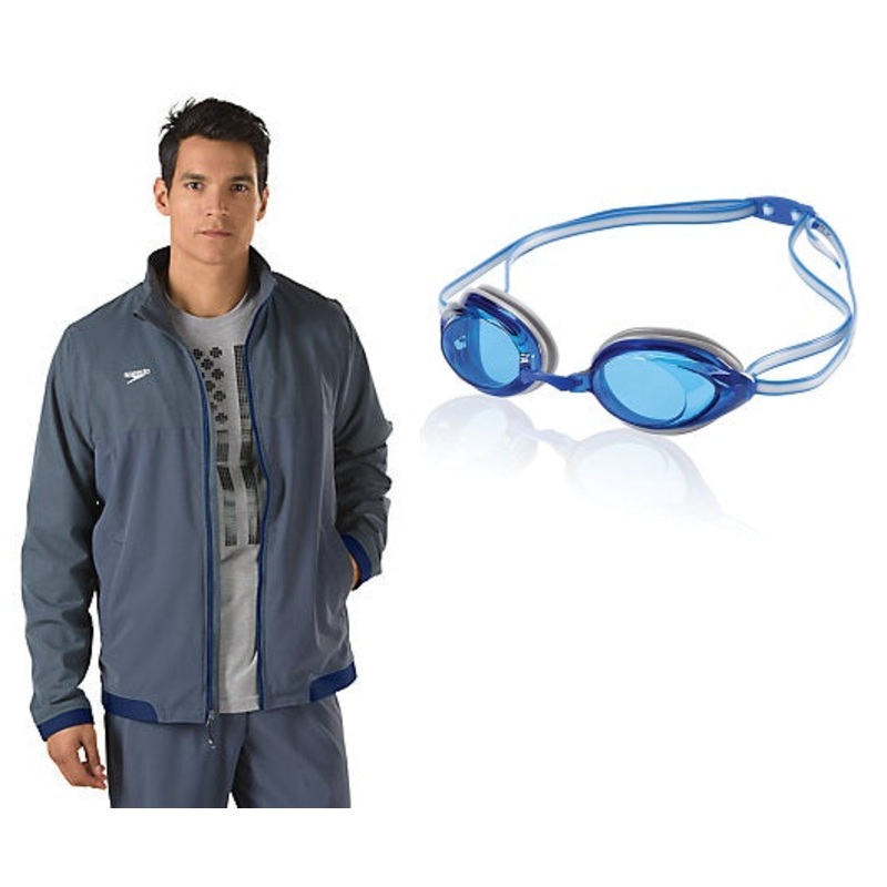 SPEEDO Youth Tech Warm Up Jacket Vanquisher 2.0 Goggle Bundle(Random Color will be ship out)